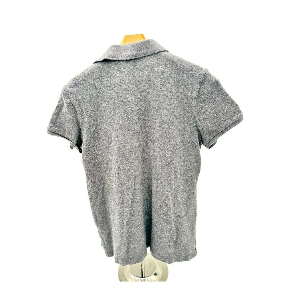 Polo Ralph Lauren Gray Short Sleeve Polo Shirt Purple Pony Logo Heathered Sz L